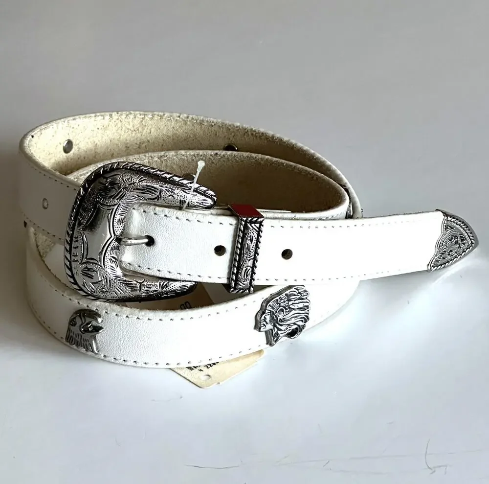 Daytons NEW Vintage Leather Western Belt Womens Medium White Conch Horse Cowgirl